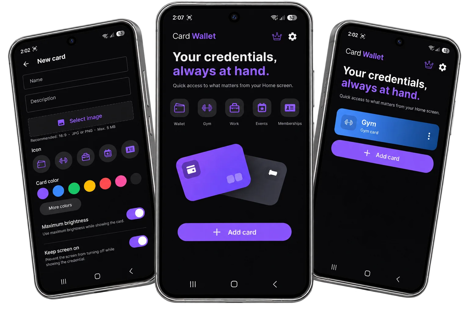 CardWallet app screens